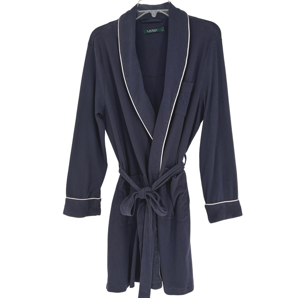 Lauren Ralph Lauren Navy Shawl Collar Robe with Belt Monogram XL Lounge Classic